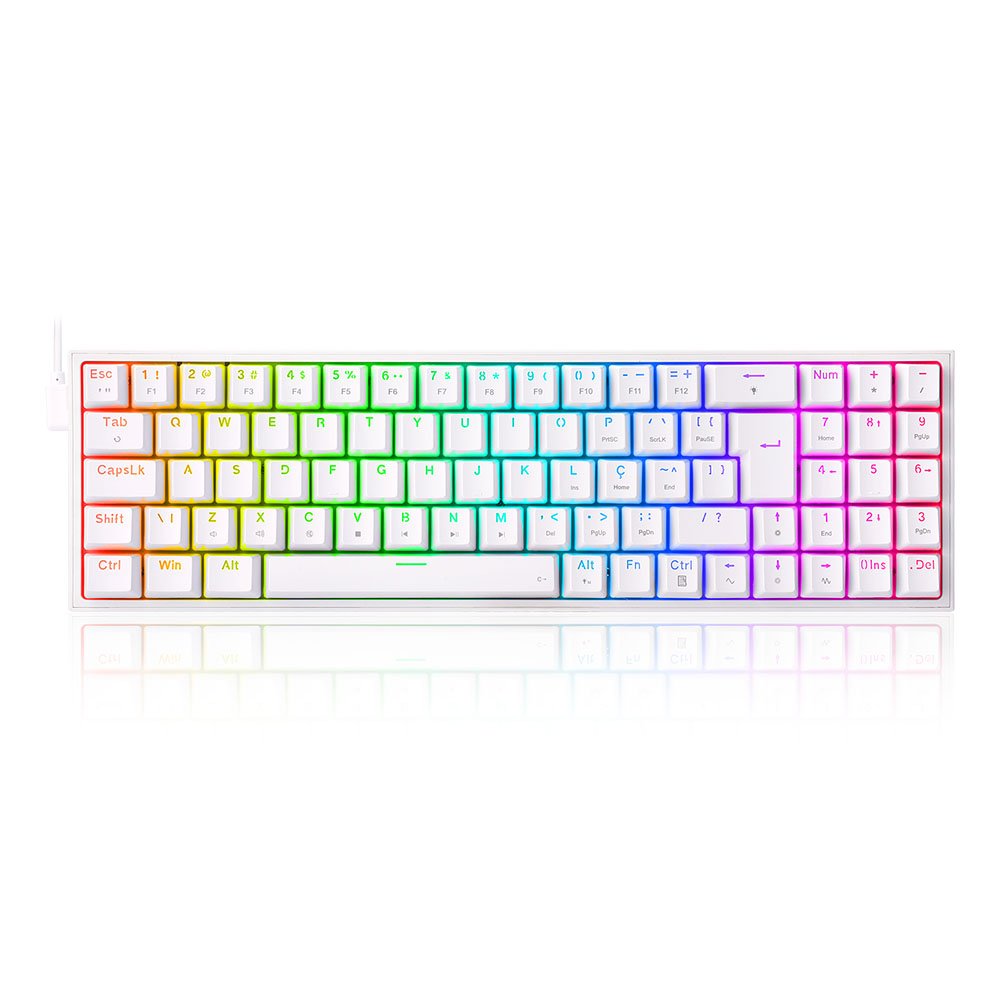 Teclado Mecanico Gamer Redragon Pollux, RGB, Branco, Switch Blue,  ABNT2 - K628-rgb-w
