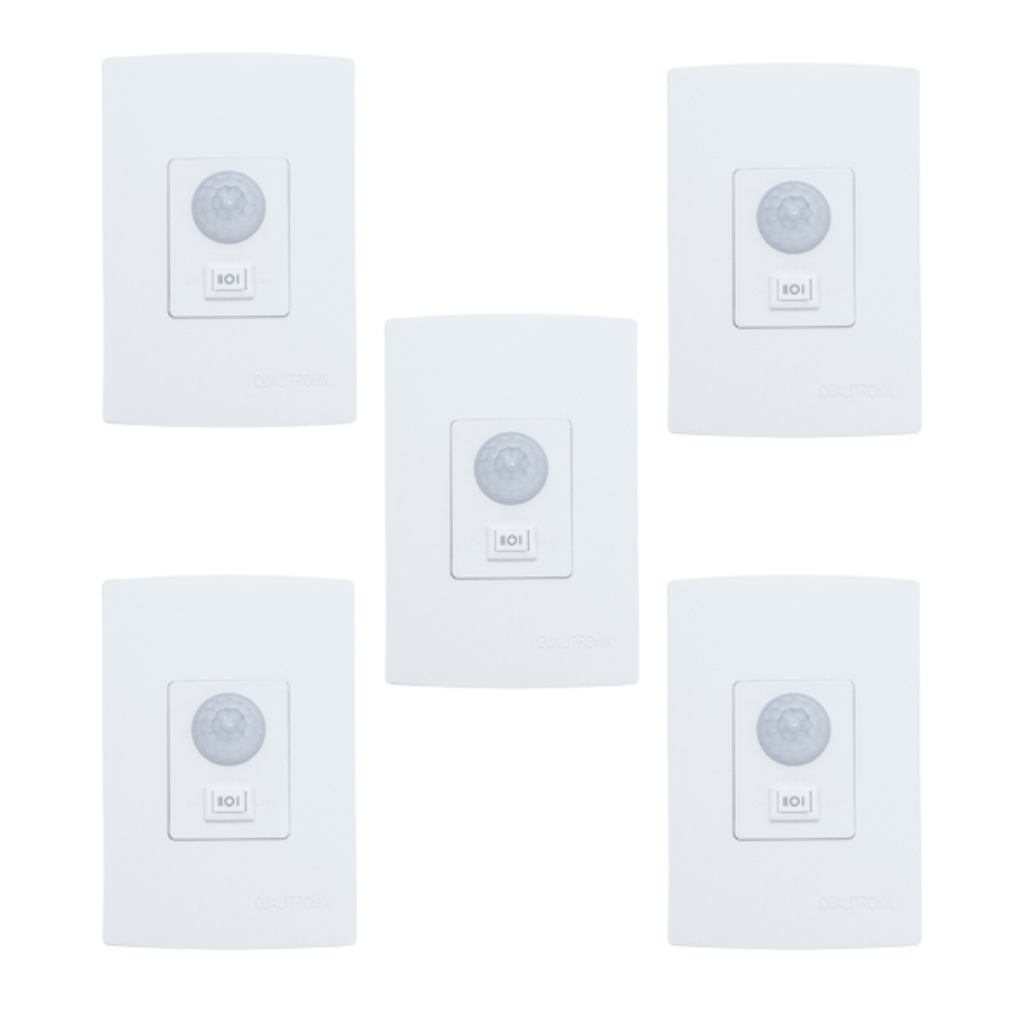 Kit 5x Sensor De Presença Qualitronix, Embutir Com Chave, Lente 180º, 6 Funções - Qi6mb
