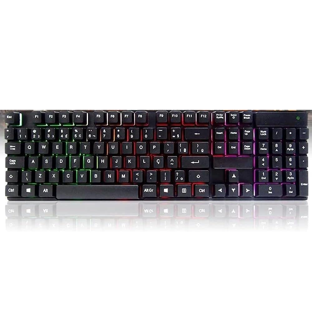 Teclado Semi Mecânico Gamer LED RGB USB ABNT2