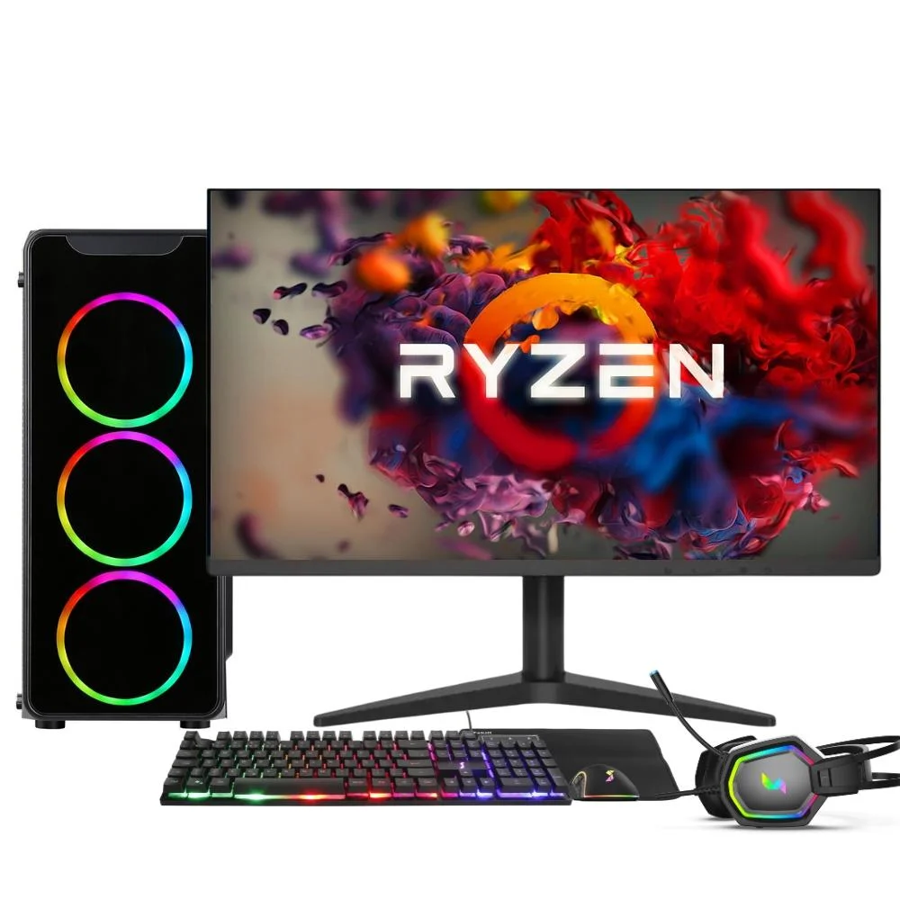 PC Gamer Completo Amd Ryzen 5 5600g, Gráficos Radeon Vega 7, 16gb Ddr4, SSD 256gb, Fonte 500w, Monitor 24" 75hz, Balão.info Force - 3f-017