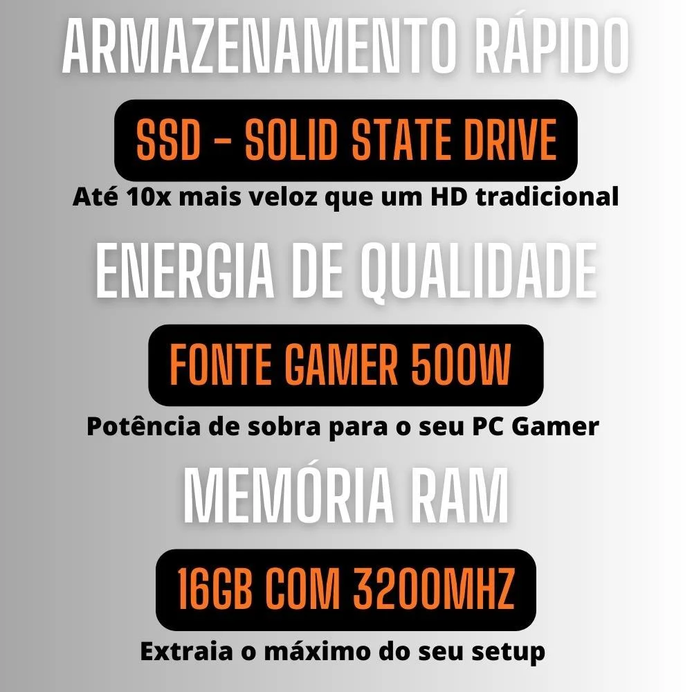 PC Gamer Amd Ryzen 5 5600g 6 Núcleos 4.40ghz, Gráficos Radeon Vega 7, 16gb Ddr4, SSD 256gb, Fonte 500w, Force - 3f-005 - view 5