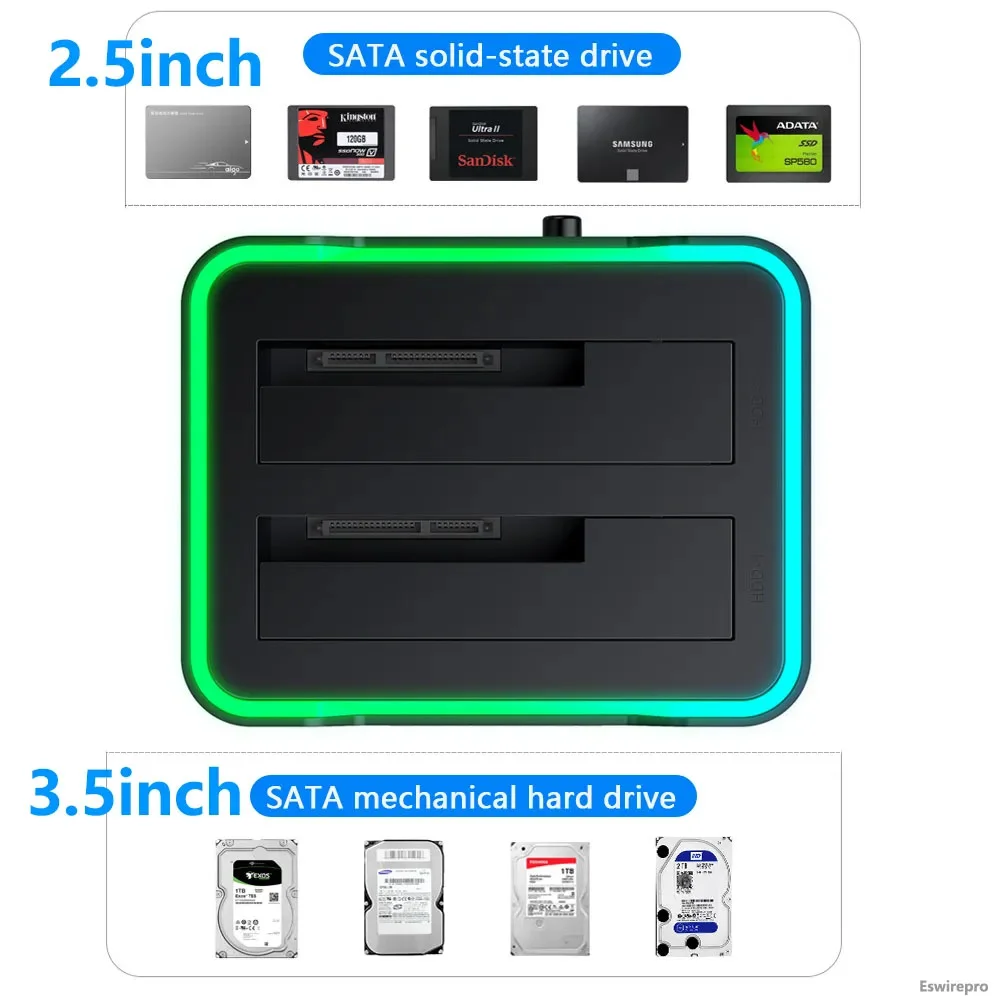 Dock Station Sata Para Hds 2,5 / 3,5 Com Copia Off-line USB 3.0 RGB Dock Station Sata Para Hds 2,5 / 3,5 Com Copia Off-line USB 3.0 RGB