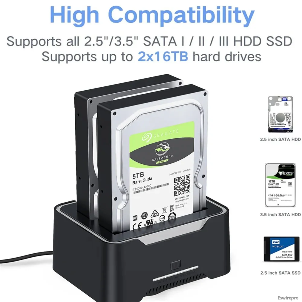 Dock Station Sata Para Hds 2,5 / 3,5 Com Copia Off-line USB 3.0 RGB Dock Station Sata Para Hds 2,5 / 3,5 Com Copia Off-line USB 3.0 RGB
