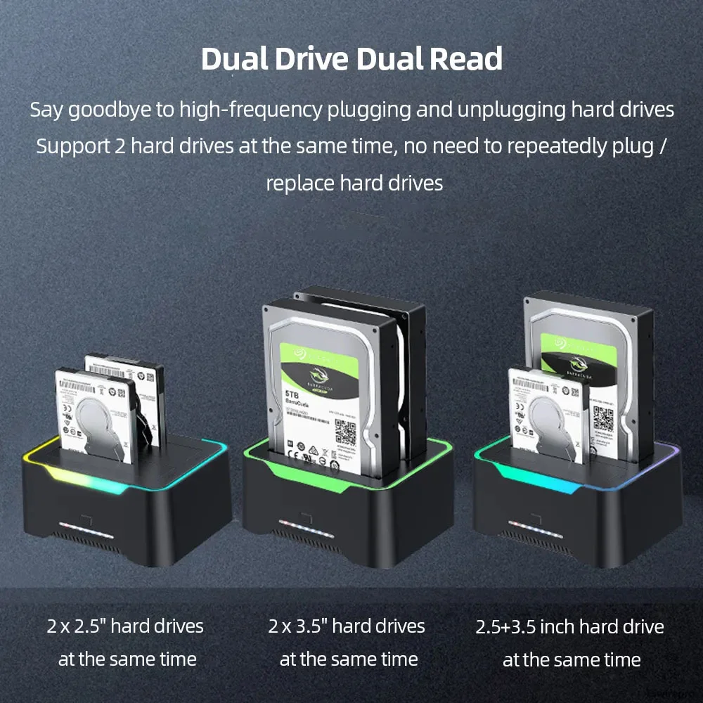 Dock Station Sata Para Hds 2,5 / 3,5 Com Copia Off-line USB 3.0 RGB Dock Station Sata Para Hds 2,5 / 3,5 Com Copia Off-line USB 3.0 RGB