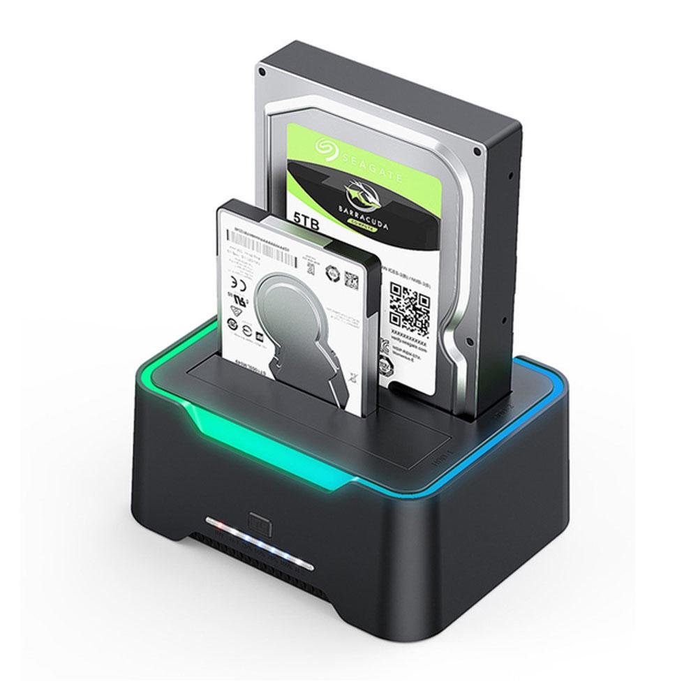 Sata Docking Station, Cópia Offline Hot Swap Double Slot 2x 18tb Hard Drive  USB Led RGB