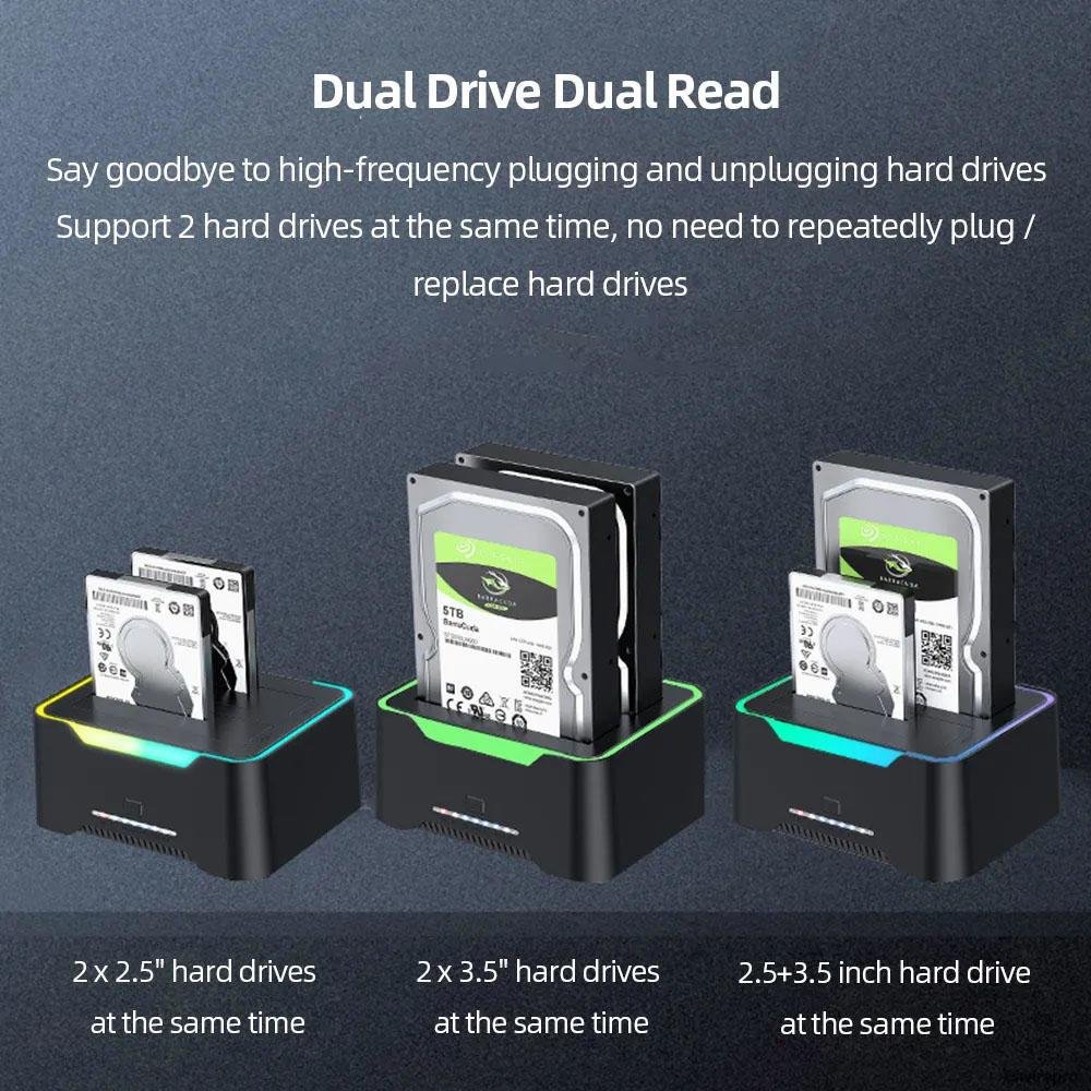 Sata Docking Station, Cópia Offline Hot Swap Double Slot 2x 18tb Hard Drive USB 3.0 Led RGB Sata Docking Station, Cópia Offline Hot Swap Double Slot 2x 18tb Hard Drive USB 3.0 Led RGB