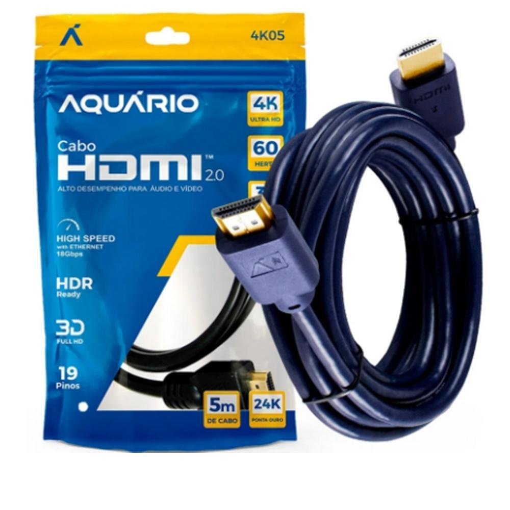 Imagem 2 de 2 do produto Cabo HDMI Macho X Macho 2.0 4k, 19 Pinos, Ultra Hd, 5,0 Metros