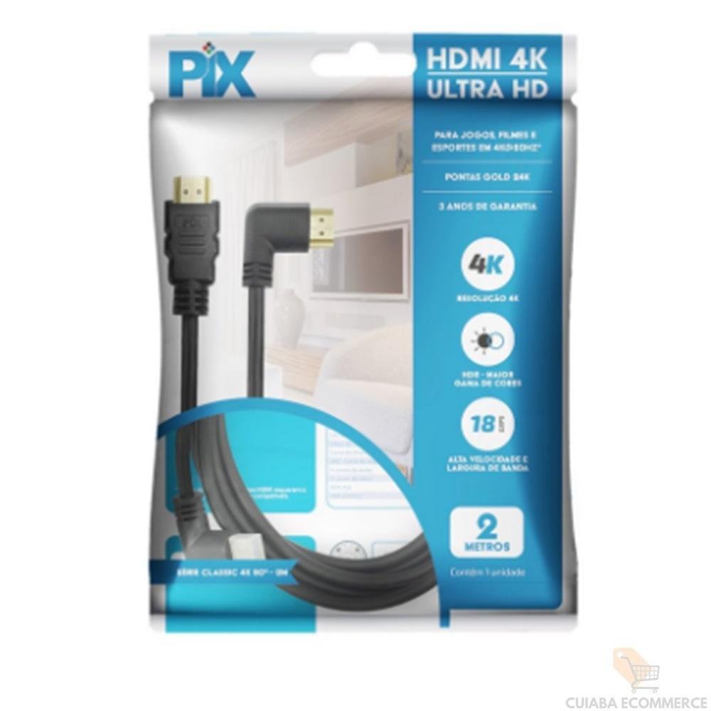 Imagem 2 de 2 do produto Cabo HDMI Macho X Macho 2.0 4k, 19 Pinos, Gold 90 Graus