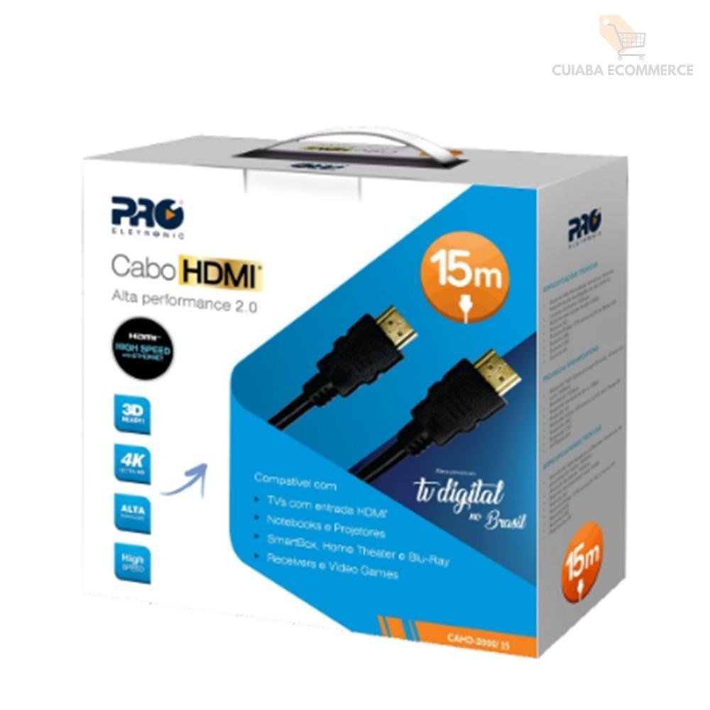 Imagem 2 de 2 do produto Cabo HDMI Macho X Macho 2.0, 3d 4k, 19 Pinos, 15 Metros