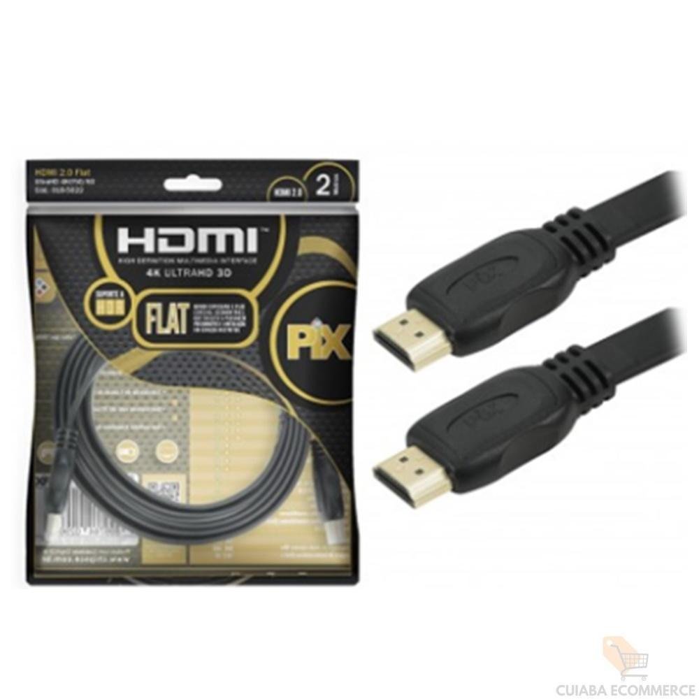 Imagem 2 de 2 do produto Cabo HDMI Macho X Macho 2.0, 4k, Hdr, 19 Pinos, Flat, 2 Metros