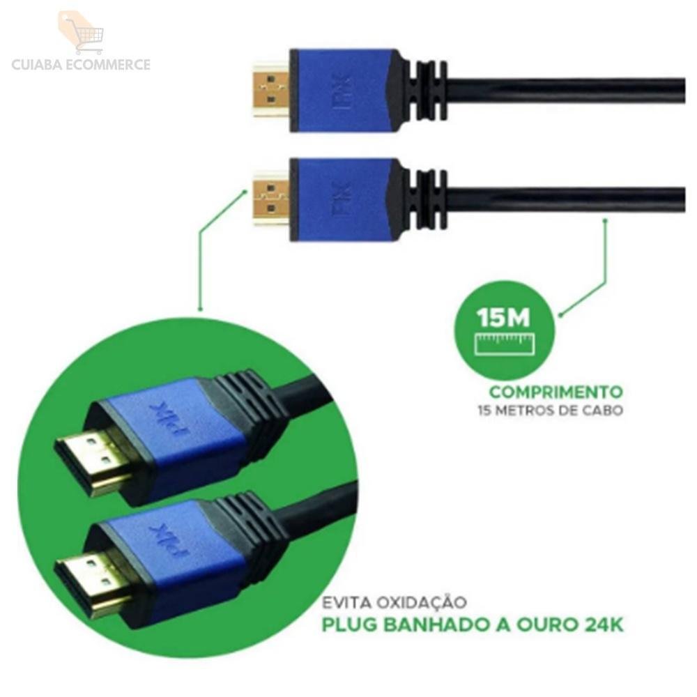 Imagem 2 de 2 do produto Cabo HDMI Macho X Macho 2.0, 3D, 4k, Hdr, 19 Pinos, 15 Metros