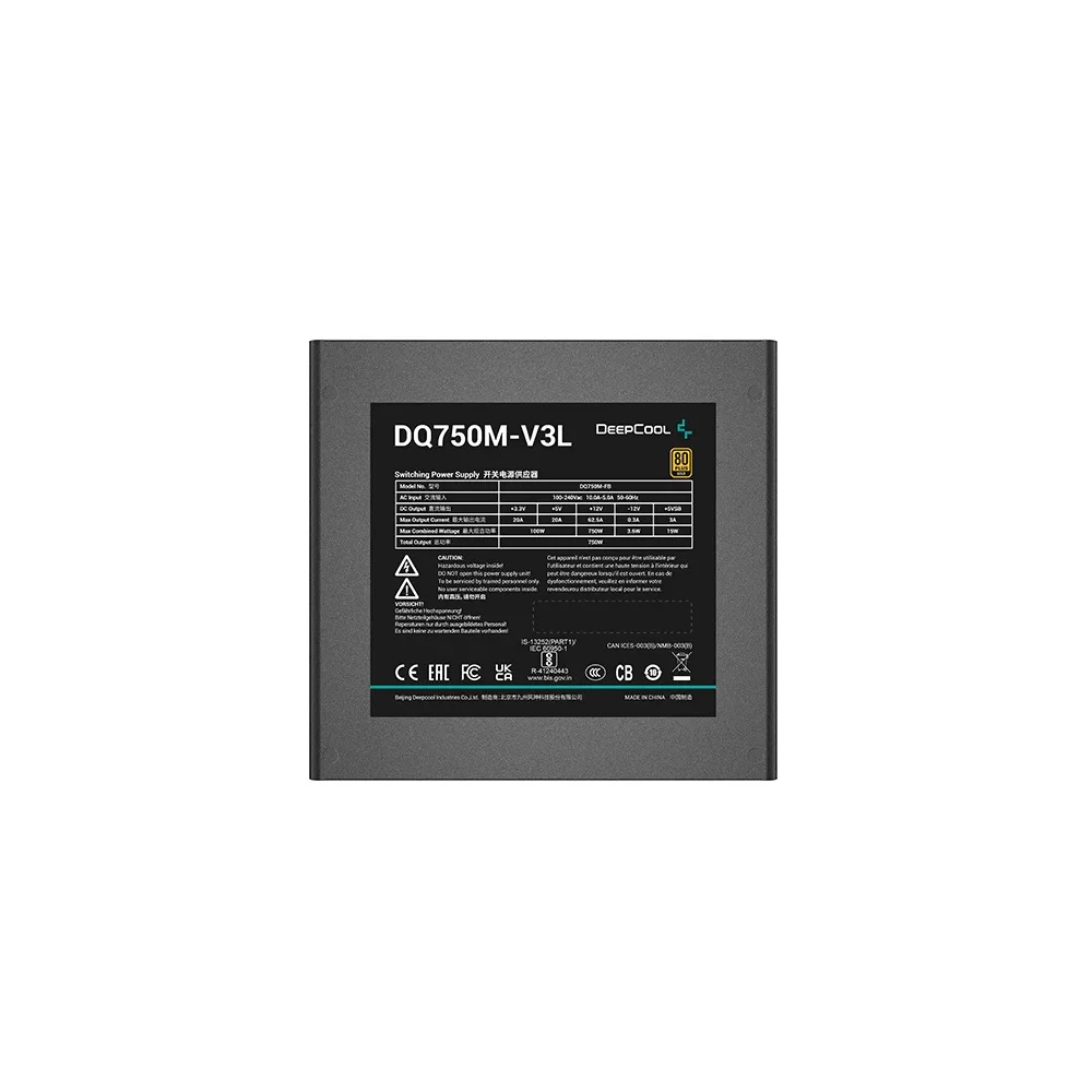 Imagem 2 de 5 do produto Fonte Gamer Deepcool Dq750m-v3l Wo,80 Plus Gold, Full Modular, Preto, Sem Cabo De Força