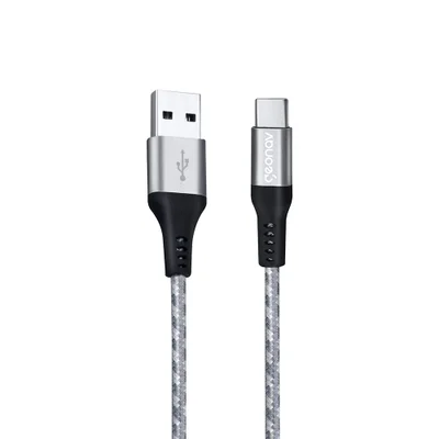 Cabo USB-C Geonav, Carregamento Rápido, Nylon Trançado, 1.5mt, Cinza/branco