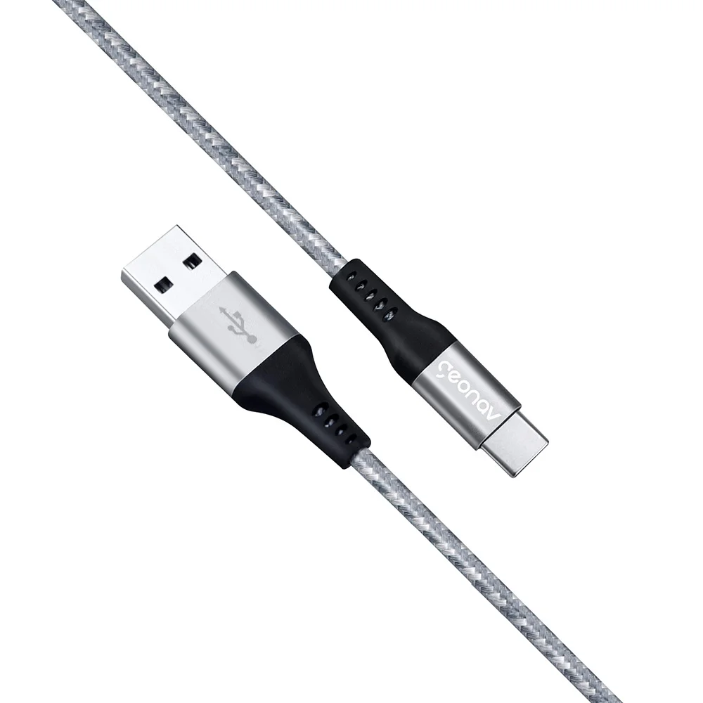 Imagem 3 de 5 do produto Cabo USB-C Geonav, Carregamento Rápido, Nylon Trançado, 1.5mt, Cinza/branco