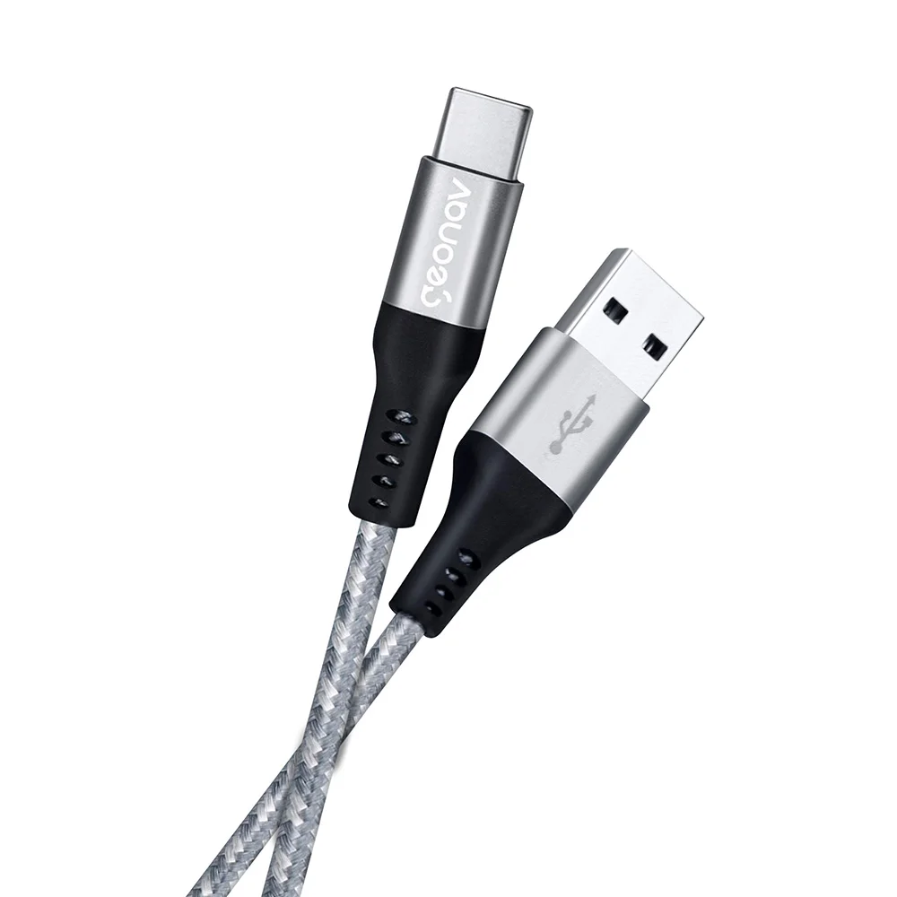 Imagem 4 de 5 do produto Cabo USB-C Geonav, Carregamento Rápido, Nylon Trançado, 1.5mt, Cinza/branco