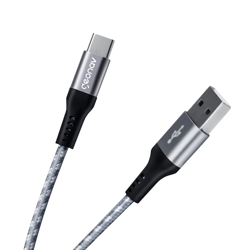 Imagem 5 de 5 do produto Cabo USB-C Geonav, Carregamento Rápido, Nylon Trançado, 1.5mt, Cinza/branco