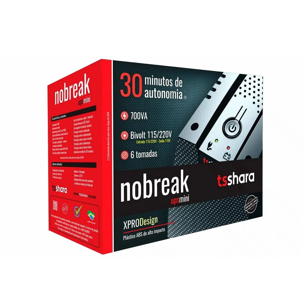Imagem 3 de 5 do produto Nobreak UPS Mini 700, Bivolt E-115/220V, S-115V, 6T 1Bs, 5Ah.