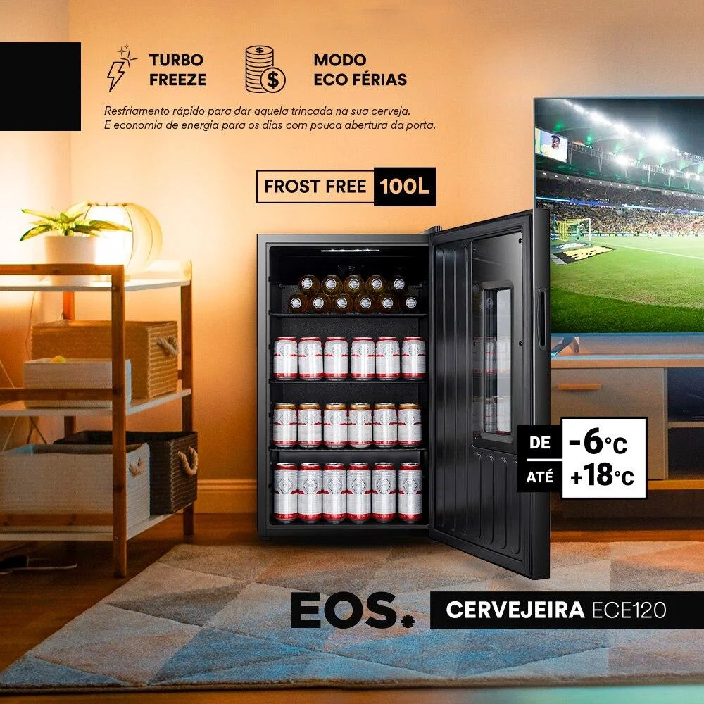 Imagem 2 de 5 do produto Cervejeira Eos Bierhaus Black Glass, 100 Litros, Frost Free - Ece120