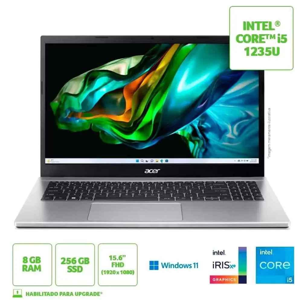 Notebook Acer Aspire 3 i5 8GB SSD 256G 156 KaBuM