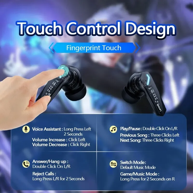 Fone de Ouvido Gamer Lenovo Think Livepods Gm2 Pro, Bluetooth, Preto Fone de Ouvido Gamer Lenovo Think Livepods Gm2 Pro, Bluetooth, Preto