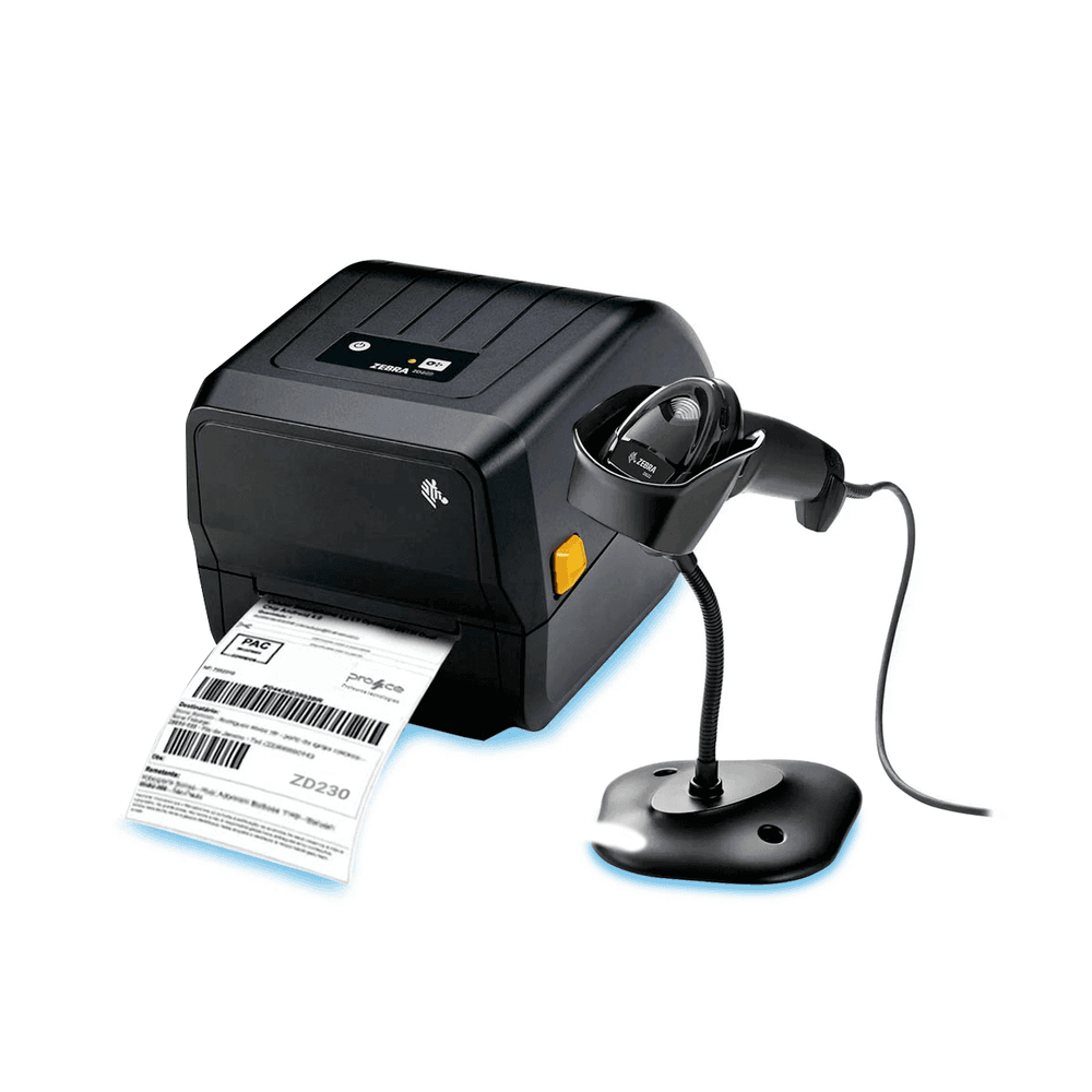 Imagem 2 de 5 do produto Kit Zebra Leitor Ds2208 C/ Suporte + Impressora Zd230, Ethernet