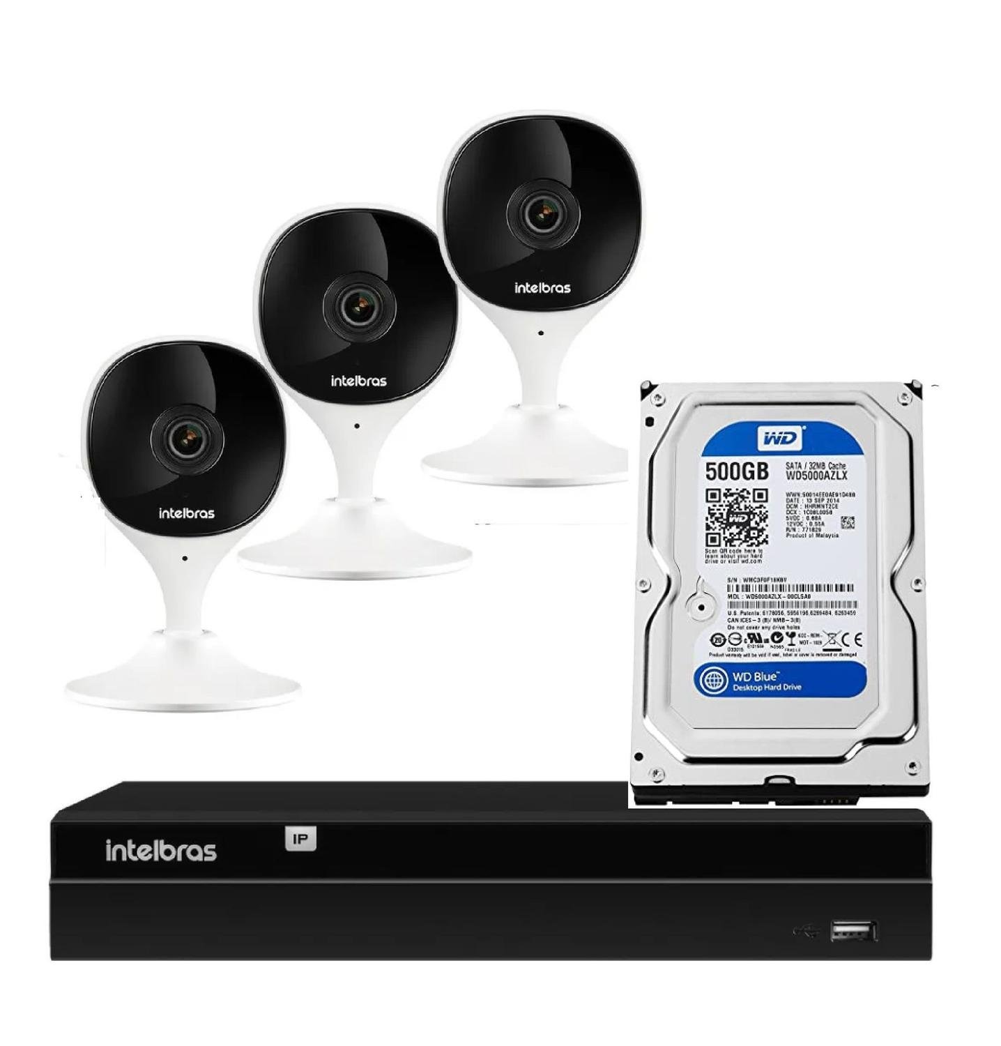 Kit 3 Câmeras Imx Full HD, Wi-fi + HD 500GB + Nvd 1404 - Intelbras