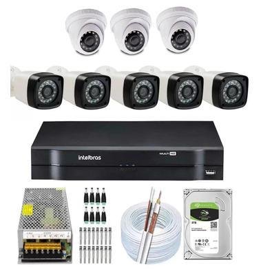 Kit Dvr Intelbras 8 Canais H.265 + HD 3TB + 8 Câmeras Full HD 1080p, Infra 20m
