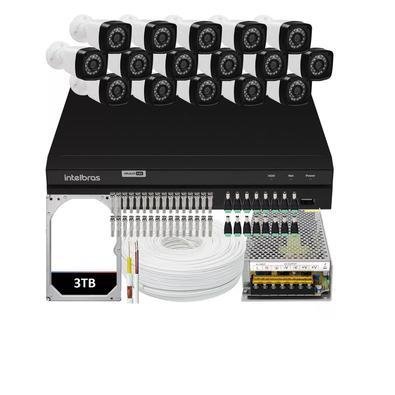 Kit 16 Câmeras Full HD 20m + Dvr Intelbras 16 Canais H.265 + HD 3TB