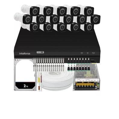 Kit DVR Intelbras 16 Canais H.265 + HD 2TB + 16 Câmeras Full HD, 20m