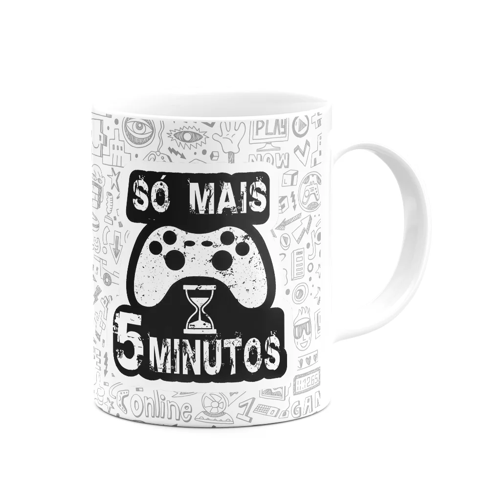 Imagem 2 de 3 do produto Caneca Gamer,Só Mais 5 Minutos, Branca