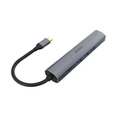 Adaptador Conversor USB-C Para HDMI 4k, 3 Portas USB - Rj45 - Akasa - Ak-cbca22-18bk