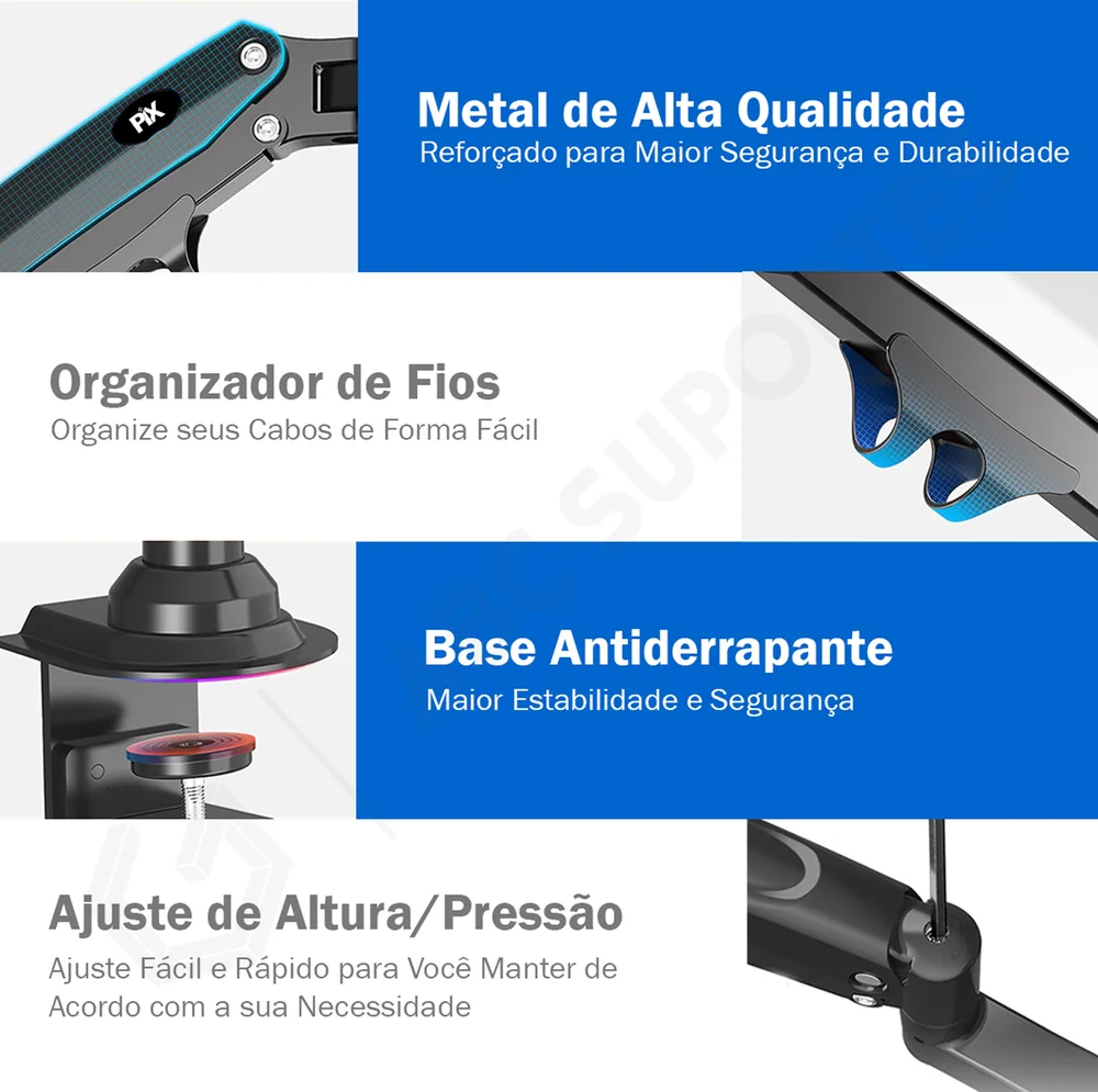 Imagem 3 de 5 do produto Suporte Monitor Ajustavel 17Polegadas A 35Polegadas Com Pistão A Gas Duplo Px-h160
