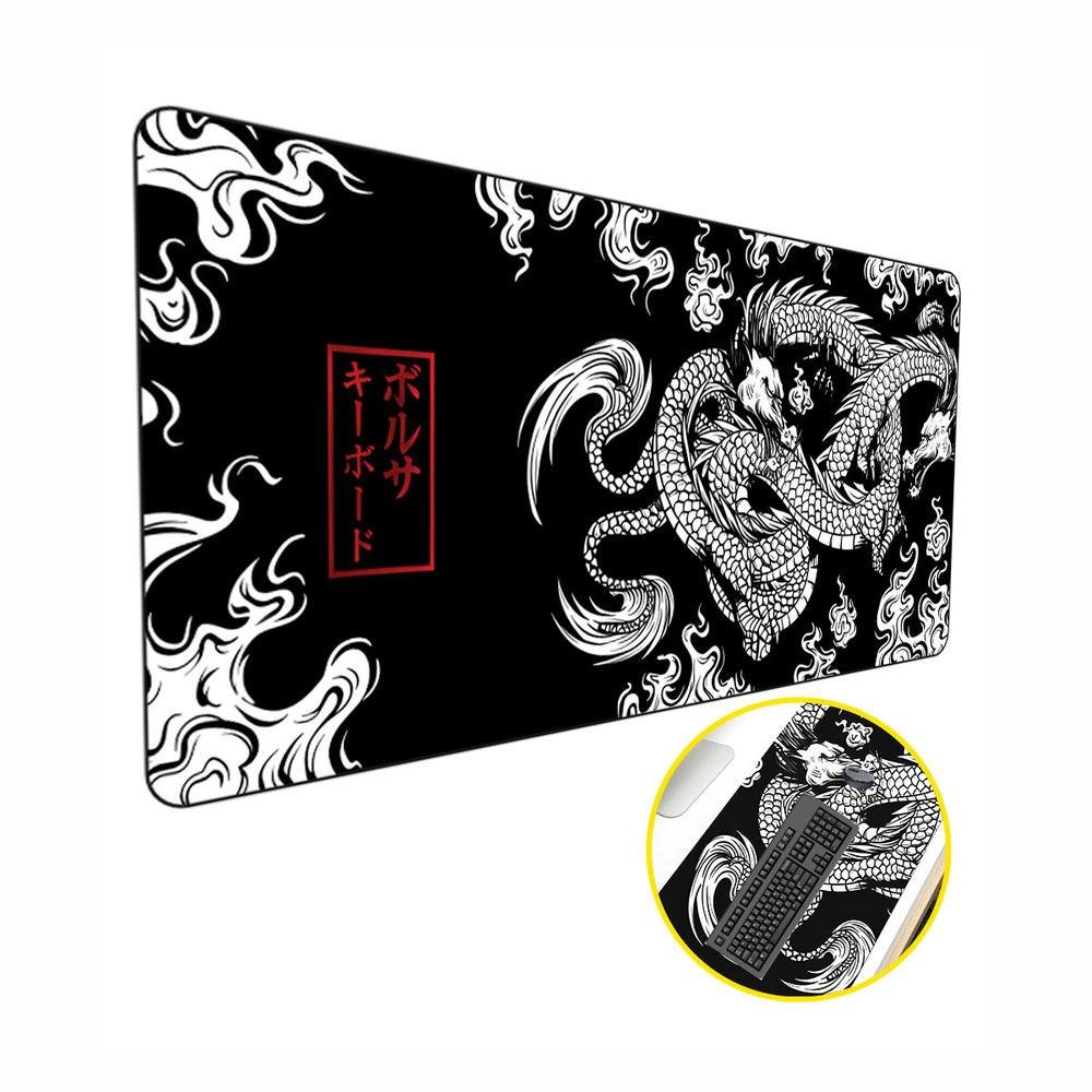 Mouse Pad Gamer Speed, Extra Grande, Desk Pad Profissional Premium, Com Borda Costurada 120x40,Dragão Chinês Japonês