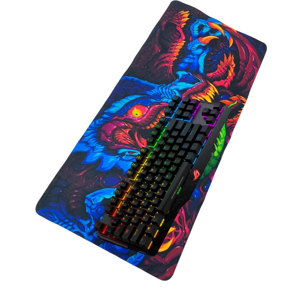 Imagem 3 de 3 do produto Mouse Pad Gamer Speed, Extra Grande, Desk Pad Profissional Premium, Com Borda Costurada 120x60, Dragão Colorido