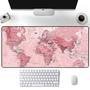 Mouse Pad Gamer Speed, Extra Grande, Desk Pad Profissional Premium, Com Borda Costurada 70x35,Mapa Mundi, Rosa