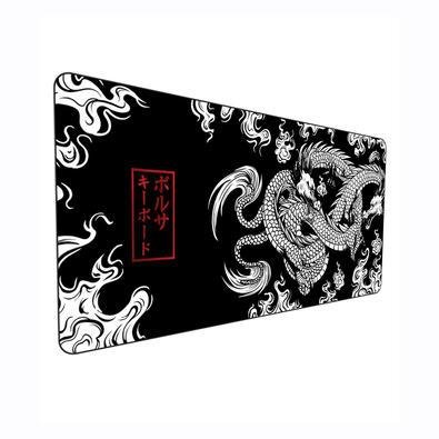 Mouse Pad Gamer Speed, Extra Grande, Desk Pad Profissional Premium, Com Borda Costurada 70x35, Dragão Chinês Japonês