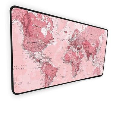Mouse Pad Gamer Speed, Extra Grande,Desk Pad Profissional Premium, Com Borda Costurada 120x40,Mapa Mundi Rosa