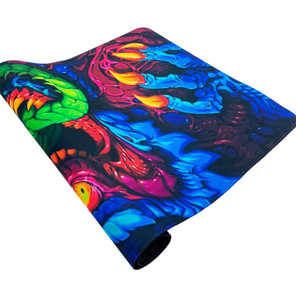 Imagem 2 de 3 do produto Mouse Pad Gamer Speed,Extra Grande, Desk Pad Profissional Premium, Com Borda Costurada 100x50, Dragão Colorido