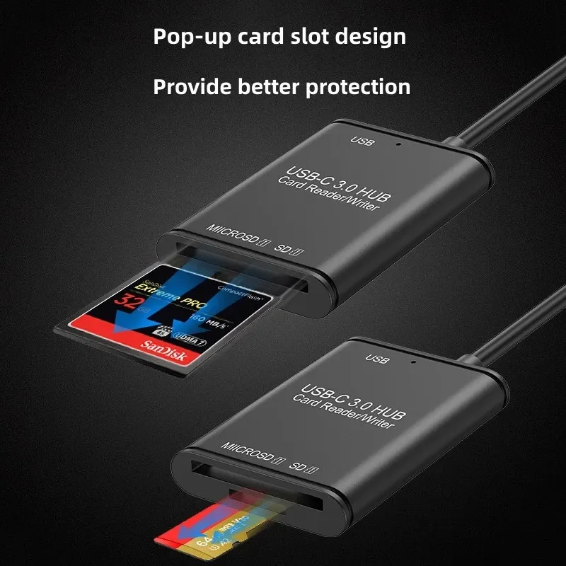 Imagem 2 de 5 do produto Adaptador F3 Leitor de Cartão USB 3.0 TYPE-c, Para SD e Micro SD, OTG