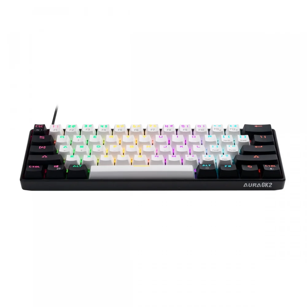 Imagem 2 de 4 do produto Teclado Com Fio Mecânico Gamer Aura Gk2, USB, Switch Blue, ABNT 2, RGB, Branco E Preto