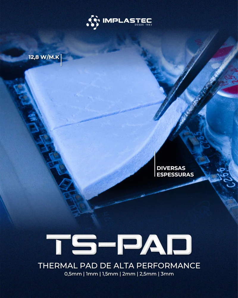 Thermal Pad Térmico Implastec Ts Pad 1.0mm X 100 X 100 Mm - 12,8w/m.k 5