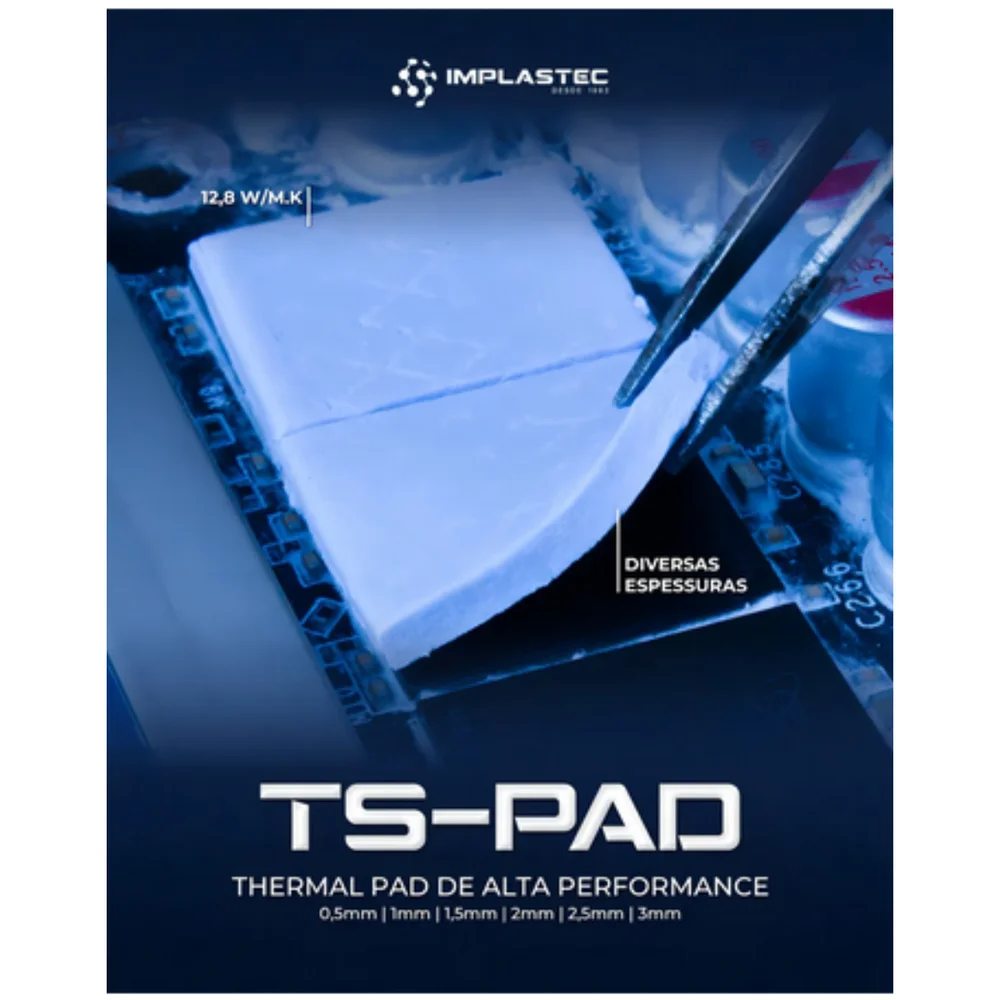 Thermal Pad Térmico Implastec Ts Pad 1.0mm X 100 X 100 Mm - 12,8w/m.k 6