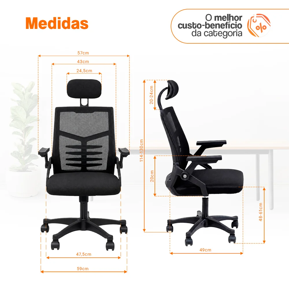 Cadeira Escritório Executiva Diretor Relax, Ergonômica, Preto Cadeira Escritório Executiva Diretor Relax, Ergonômica, Preto
