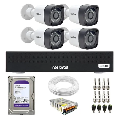 Kit 4 Câmeras Segurança Intelbras, FULL HD 1220 B + HD 500GB + DVR 4 Canais, Com Hd Completo