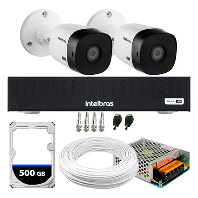 Kit 2 Câmeras Intelbras Vhl1220b Full HD 1080p, Visão Noturna, 20m, Proteção Ip66 + DVR Gravador Mhdx 1004-c 4 Canais + HD 500GB
