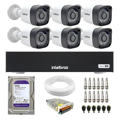 Kit 6 Câmeras Intelbras Tf 1220b, Full Hd 1080p, Com Visão Noturna 20m, Proteção Ip66 + Dvr Gravador Intelbras Mhdx 3008-c, 8 Canais + Hd 500gb
