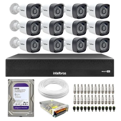 Kit 12 Câmeras Segurança Intelbras TF 1220B, FULL HD + DVR Intelbras 16 Canais + HD 500GB