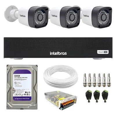 Kit 3 Câmeras Intelbras Tf1220b, Full Hd 1080p, Visão Noturna 20m, Proteção Ip66 + Dvr Gravador Intelbras Mhdx 3004-c, 4 Canais + Hd 500gb