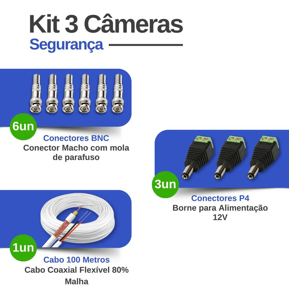 Imagem 3 de 5 do produto Kit 3 Câmeras Intelbras Tf1220b, Full Hd 1080p, Visão Noturna 20m, Proteção Ip66 + Dvr Gravador Intelbras Mhdx 3004-c, 4 Canais + Hd 500gb