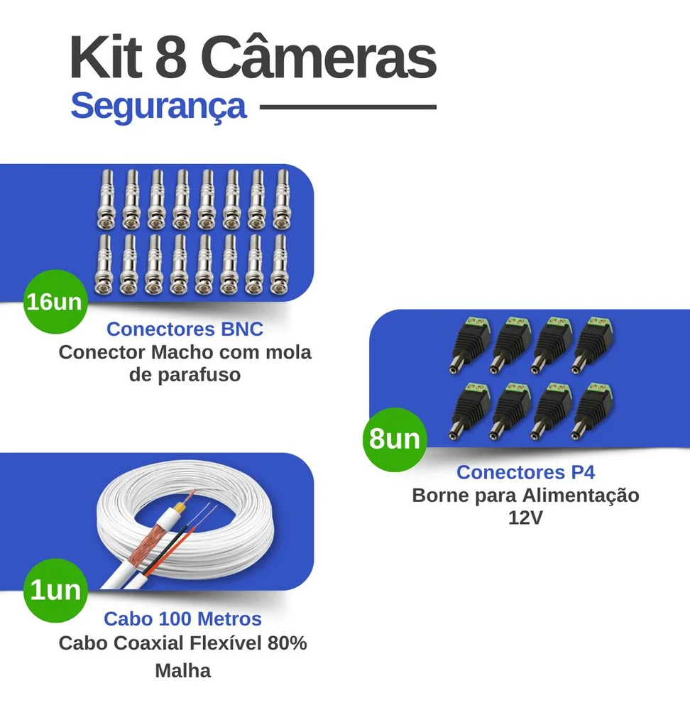 Imagem 2 de 5 do produto Kit 8 Câmeras Segurança Intelbras, FULL HD + DVR Intelbras, 8 Canais + HD 500GB